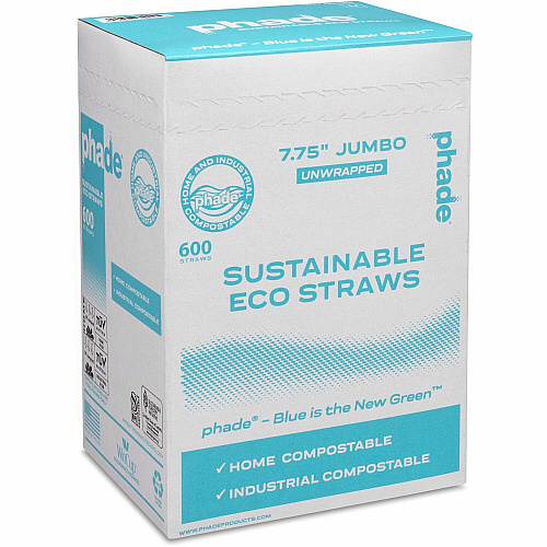 Phade Compostable Straws 7.8" Height x - Polyhydroxyalkanoate (PHA) - Caribbean Blue - 600 / Box (511204)
