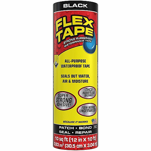 FLEX SEAL Repair Tape 10 ft Length x 12" Width - Black - Rubber Backing - Water Proof, UV Resistant, Temperature Resistant, Weather Resistant, Moisture Resistant - For Repair, Sealing, Home, Roofing, General Purpose, Bathroom, Project, Multi (TFSBLKR1210)