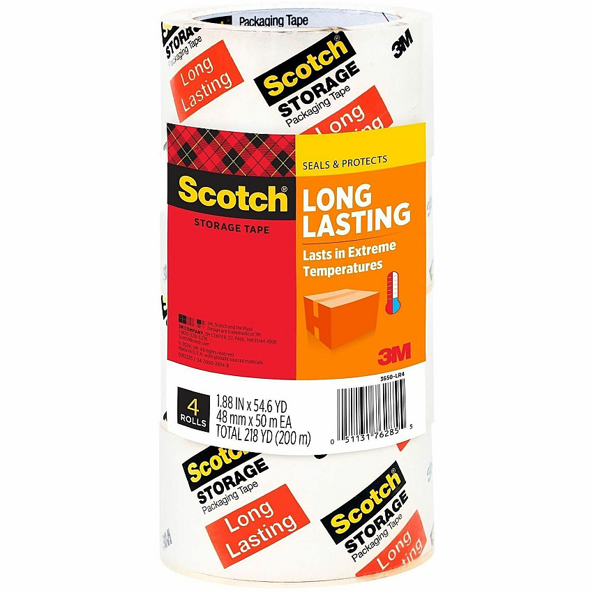 Scotch Long-Lasting Storage Packing Tape 54.60 yd Length x 1.88" Width - Transparent - Weather Resistant, Temperature Resistant - For Packaging, Sealing, Box, Document, Storage - 4 / Pack (3650LR44GC)