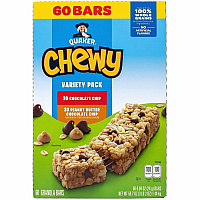 Quaker Chewy Granola Bars Individually Wrapped, Trans Fat Free - Peanut Butter, Chocolate Chip, Dark Chocolate Chunk - 0.84 oz - 60/Bag - 1 Carton (22000434)