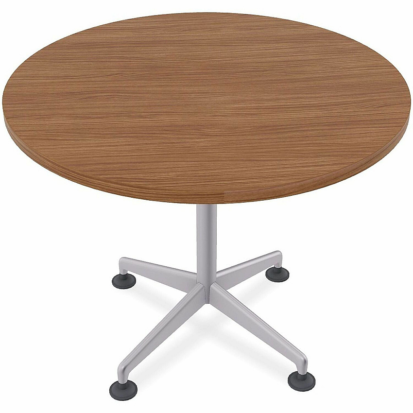 SpecialT Special-T ZIA Series Hospitality Tables Collection Round Top - Powder Coated X-shaped Base - Mid-Century Modern Style x 36" Table Top Diameter - 29" Height - Hospitality, Office - Assembly Required - Walnut - High Pressure Laminate (ZIAH03MSWA10)
