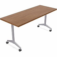 SpecialT Special-T ZIA Series Training Tables Collection Rectangle Top - Powder Coated T-shaped Base x 24" Table Top Width x 72" Table Top Depth - 29" Height - Training - Assembly Required - Walnut - High Pressure Laminate (HPL) - Cast Alumi (ZIAT05MSWA6)