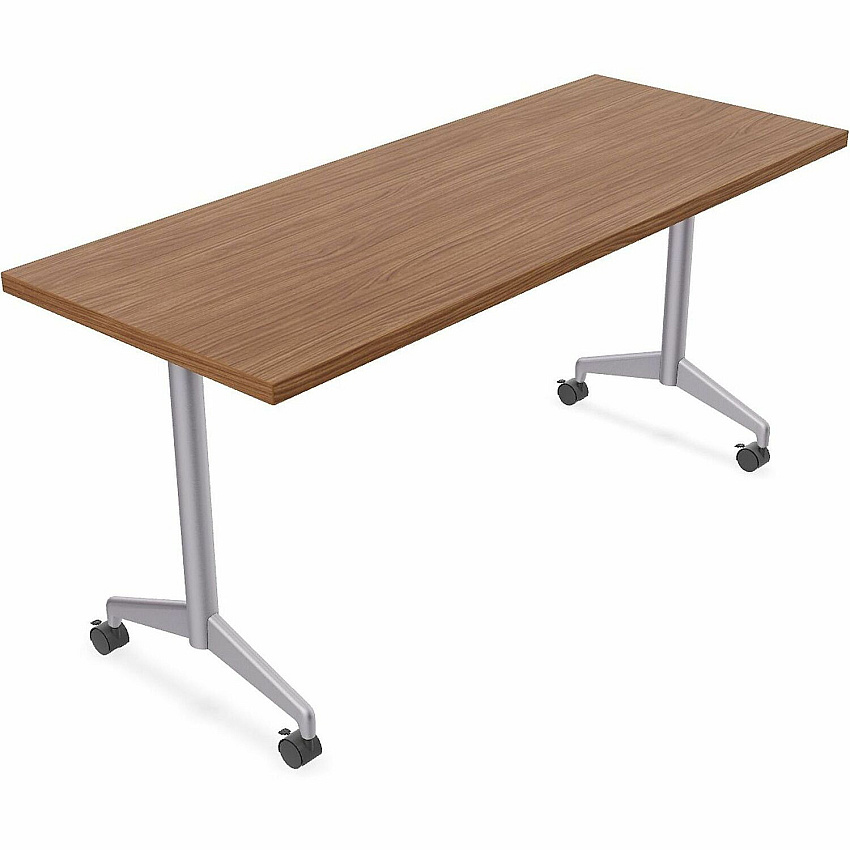 SpecialT Special-T ZIA Series Training Tables Collection Rectangle Top - Powder Coated T-shaped Base x 24" Table Top Width x 72" Table Top Depth - 29" Height - Training - Assembly Required - Walnut - High Pressure Laminate (HPL) - Cast Alumi (ZIAT05MSWA6)