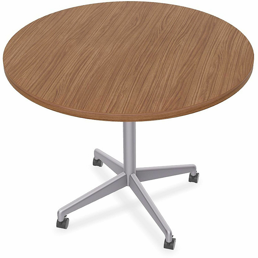 SpecialT Special-T ZIA Series Hospitality Tables Collection Round Top - Powder Coated X-shaped Base - Mid-Century Modern Style x 42" Table Top Diameter - 29" Height - Hospitality, Office - Assembly Required - Walnut - High Pressure Laminate  (ZIAH42MSWA6)