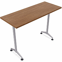 SpecialT Special-T ZIA Series Training Tables Collection Rectangle Top - Powder Coated T-shaped Base x 24" Table Top Width x 60" Table Top Depth - 42" Height - Training - Assembly Required - Walnut - High Pressure Laminate (HPL) - Cast Alumi (ZT75BHMSWA8)