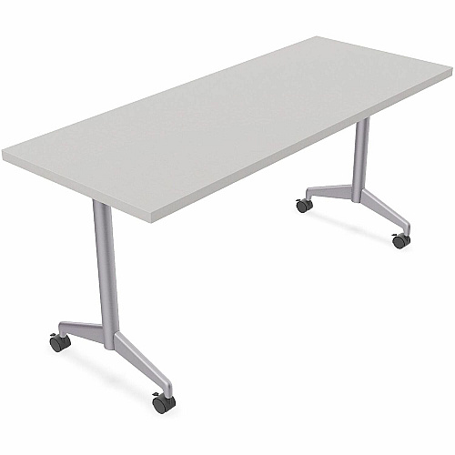 SpecialT Special-T ZIA Series Training Tables Collection Rectangle Top - Powder Coated T-shaped Base x 24" Table Top Width x 48" Table Top Depth - 29" Height - Training - Assembly Required - Gray - High Pressure Laminate (HPL) - Cast Aluminu (ZIAT01MSGR6)
