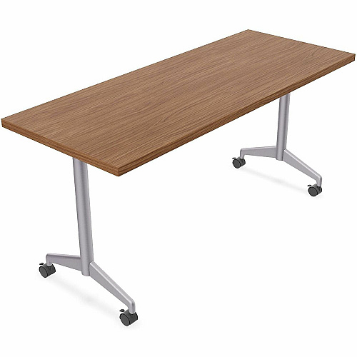 SpecialT Special-T ZIA Series Training Tables Collection Rectangle Top - Powder Coated T-shaped Base x 24" Table Top Width x 48" Table Top Depth - 29" Height - Training - Assembly Required - Walnut - High Pressure Laminate (HPL) - Cast Alumi (ZIAT01MSWA6)