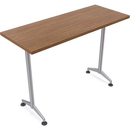 SpecialT Special-T ZIA Series Training Tables Collection Rectangle Top - Powder Coated T-shaped Base x 24" Table Top Width x 48" Table Top Depth - 42" Height - Training - Assembly Required - Walnut - High Pressure Laminate (HPL) - Cast Alumi (ZT73BHMSWA8)