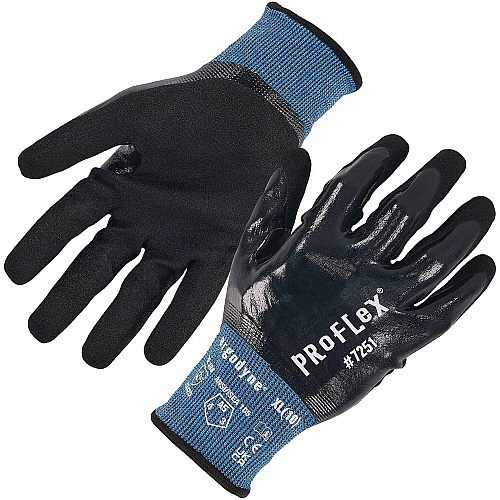 Ergodyne ProFlex 7251 Fully Coated Nitrile Cut-Resistant Gloves Abrasion, Cut, Oil Protection - Nitrile Coating - 8 Size Number - Medium Size - Nylon, Spandex - Black - Touchscreen Capable - Non-slip Grip, Water Resistant, Cut Resistant, Abrasion  (10443)