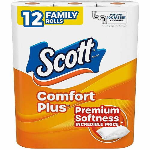 Scott&reg; ComfortPlus Standard Toilet Paper, 1-Ply, 173 Sheet Rolls, 48 Rolls (55211CT)