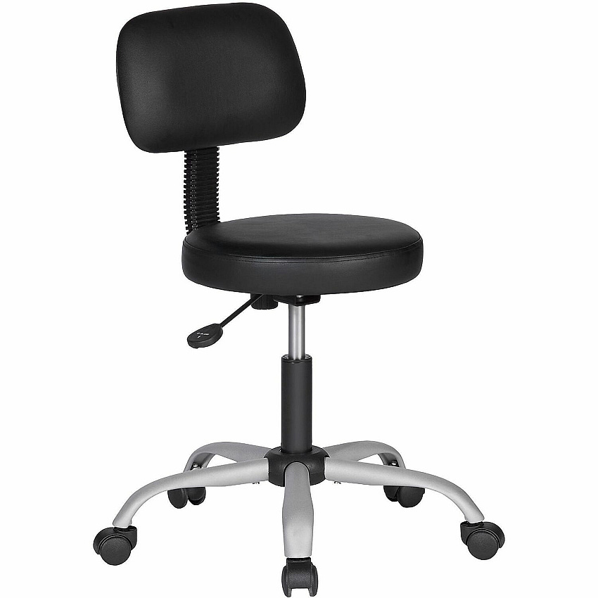NuSparc Anti-Microbial PVC Stool with Seat Back Black - Polyvinyl Chloride (PVC) - 1 Each (FCH204VNBK)