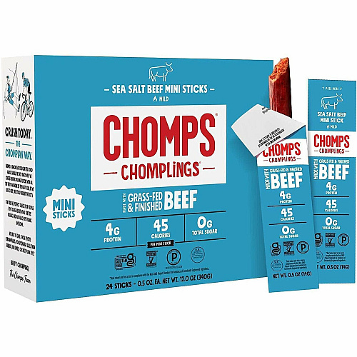 CHOMPS Chomplings Sea Salt Beef Jerky Sticks (LCSB24)