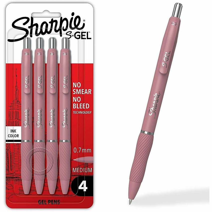 Sharpie S-Gel Gel Pen 0.7 mm Pen Point - Retractable - Black Ink - Gel-based - Pink Dusk Barrel - Writing - 4 / Pack (2226122)