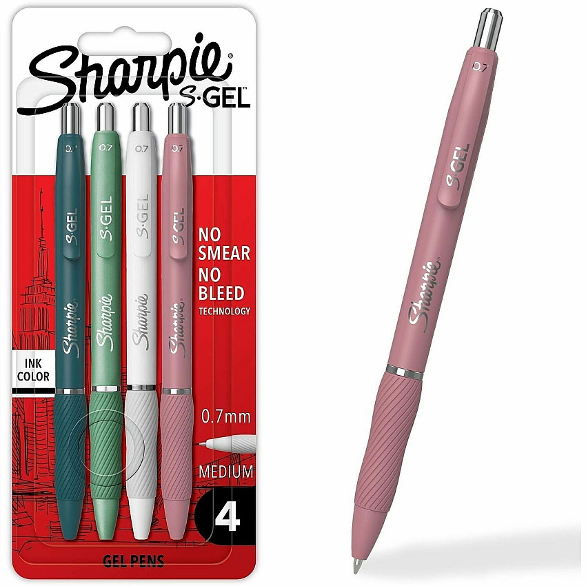 Sharpie S-Gel Gel Pen 0.7 mm Pen Point - Retractable - Black Ink - Gel-based - Assorted Barrel - Writing - 4 / Pack (2226124)