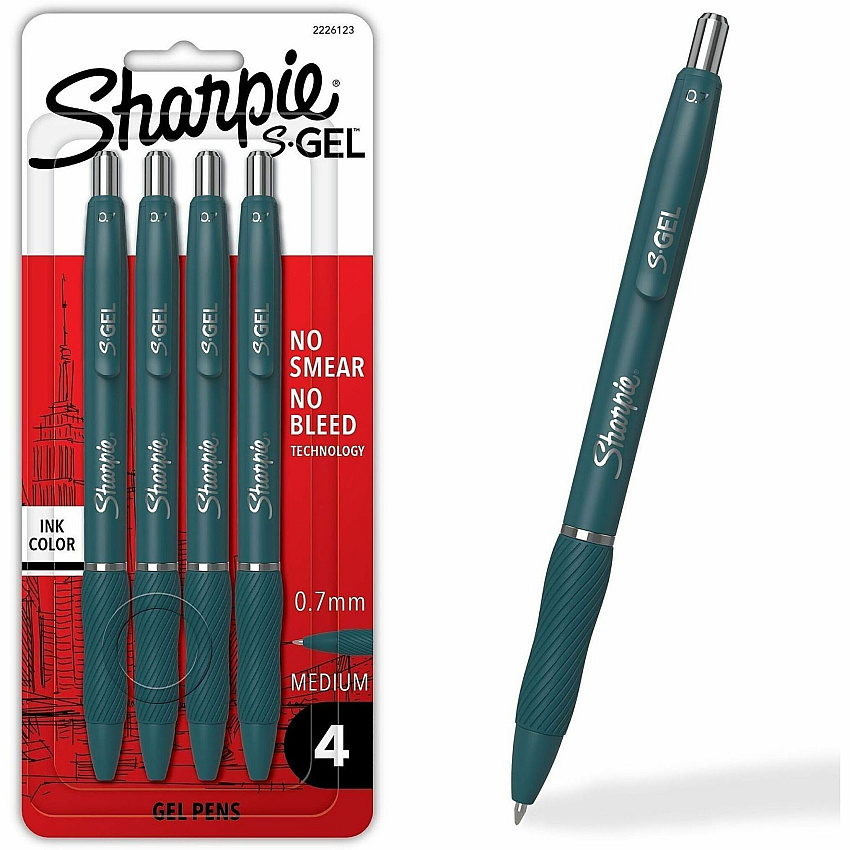 Sharpie S-Gel Gel Pen 0.7 mm Pen Point - Retractable - Black Ink - Gel-based - Green Barrel - Writing - 4 / Pack (2226123)