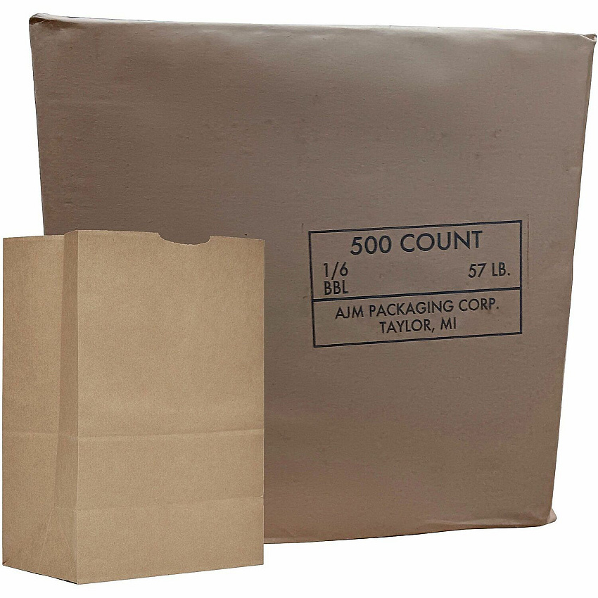 AJM 1/6 BBL #57 Kraft Paper Grocery Sacks (GS57NP5CES)