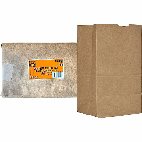 AJM #20 Squat Kraft Paper Grocery Bags (SQ40NP5CES)