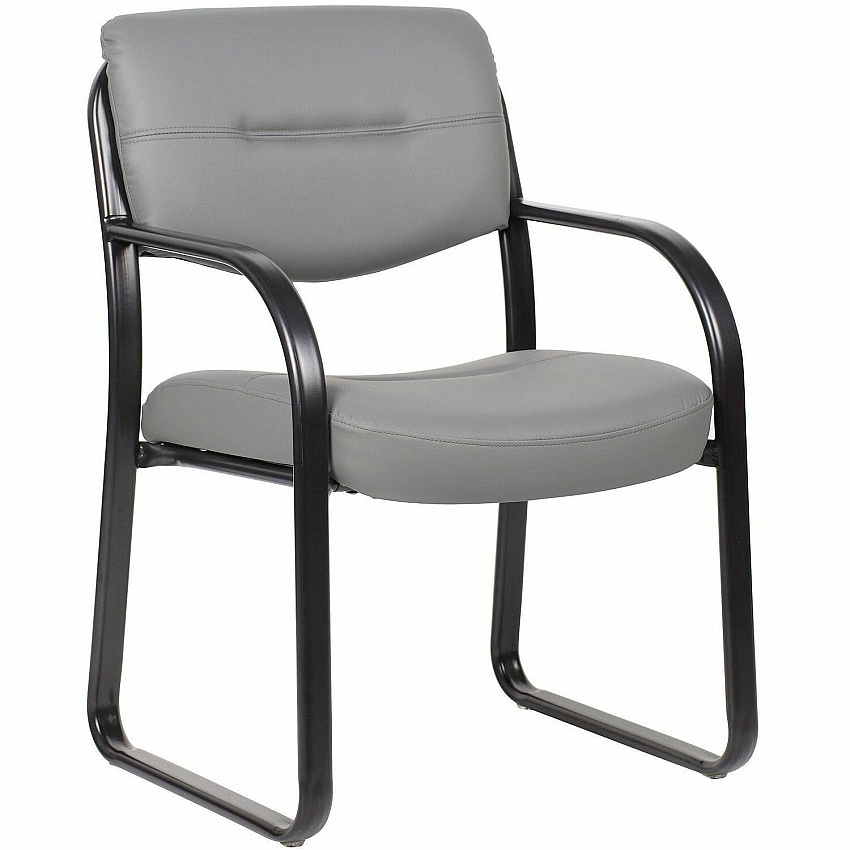 Boss Leather Sled-Base Side Chair Sled Base - Gray - 1 Each (9529GY)