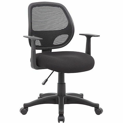 Boss Commercial Grade Mesh Task Chair w/T-Arms High Density Foam (HDF) Seat Material - Mesh Back Material - 5-star Base - Black - Mesh, Fabric - Armrest - 1 Each (606)