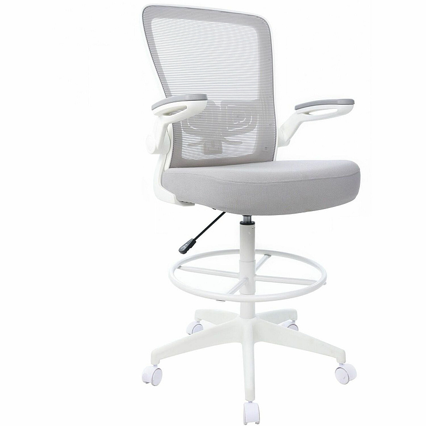 Boss Mesh Flip-Arm Stool Gray Seat Color - Fabric, Foam Seat Material - Gray Back Color - Mesh Back Material - White Frame Color - 5-star Base - Gray - Mesh, Fabric, Chrome - Armrest - 1 Each (16366WTGY)