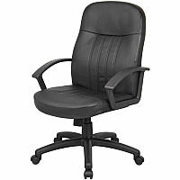Boss Executive Leather Budget Chair 5-star Base - Black - Leather, Polyurethane, Fabric - Armrest - 1 Each (8106)