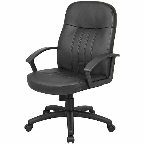 Boss Executive Leather Budget Chair 5-star Base - Black - Leather, Polyurethane, Fabric - Armrest - 1 Each (8106)