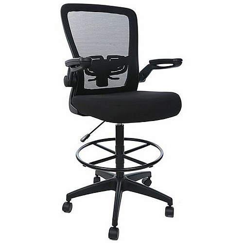 Boss Mesh Flip-Arm Stool Black Seat Color - Fabric, Foam Seat Material - Black Back Color - Mesh Back Material - Black Frame Color - 5-star Base - Black - Mesh, Fabric, Chrome - Armrest - 1 Each (16366BKBK)