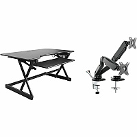 Rocelco R DADBR-40 Height-Adjustable Sit-to-Standing Desk Riser 40 lb Load Capacity - 40" Width - Desktop - Black - For Multipurpose - Adjustable Height, Built-in USB Port, Keyboard Tray - 1 Each (RDADRB40MA2)