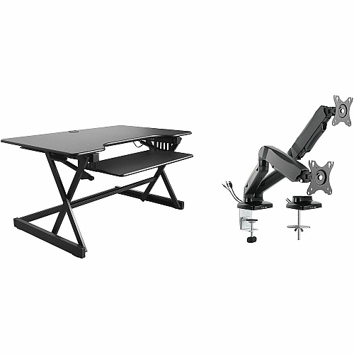 Rocelco R DADBR-40 Height-Adjustable Sit-to-Standing Desk Riser 40 lb Load Capacity - 40" Width - Desktop - Black - For Multipurpose - Adjustable Height, Built-in USB Port, Keyboard Tray - 1 Each (RDADRB40MA2)