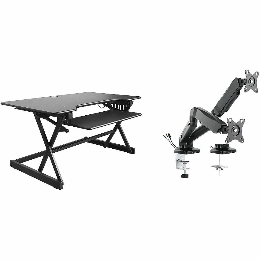 Rocelco R DADBR-40 Height-Adjustable Sit-to-Standing Desk Riser 40 lb Load Capacity - 40" Width - Desktop - Black - For Multipurpose - Adjustable Height, Built-in USB Port, Keyboard Tray - 1 Each (RDADRB40MA2)