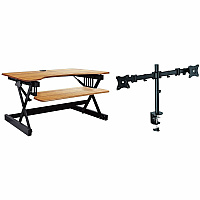 Rocelco R DADTR-40 Height-Adjustable Sit-to-Standing Desk Riser 40 lb Load Capacity - 40" Width - Desktop - Brown - For Multipurpose - Adjustable Height, Grommet - 1 Each (RDADRT40DM2)
