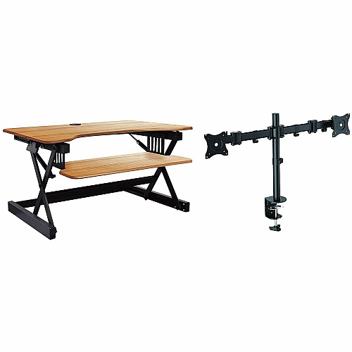 Rocelco R DADTR-40 Height-Adjustable Sit-to-Standing Desk Riser 40 lb Load Capacity - 40" Width - Desktop - Brown - For Multipurpose - Adjustable Height, Grommet - 1 Each (RDADRT40DM2)