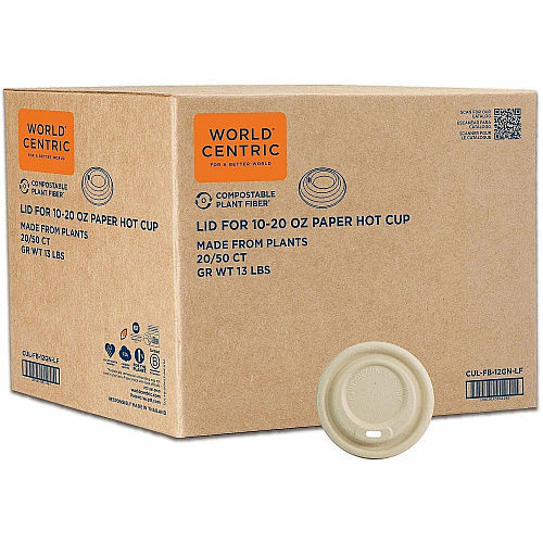 World Centric Compostable Fiber Sip Lids for Hot Cups Plant Fiber - Natural - 50 Lids/Pack - 20 / Carton (CULFB12GNLF)