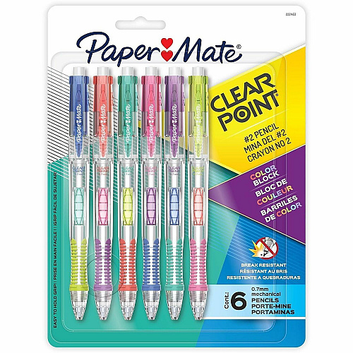 Paper Mate Clearpoint #2 Mechanical Pencils 0.7 mm Lead - HB/#2 - Color Block Barrel - 6 / Pack (2221453)