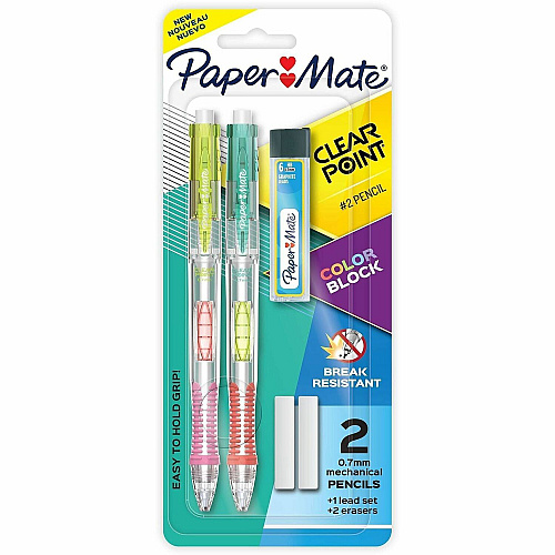 Paper Mate Clearpoint #2 Mechanical Pencils 0.7 mm Graphite Lead - HB/#2 - Color Block 2 Barrel - 2 / Pack (2221452)