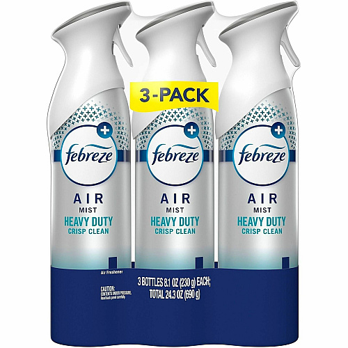 Febreze Heavy-Duty Air Freshener Spray Spray - 8.1 fl oz (0.3 quart) - Crisp Clean - Odor Neutralizer, Heavy Duty, VOC-free - 3/Pack - 4 / Carton (20561)
