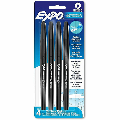 Expo Vis-A-Vis Wet-Erase Markers Erasable - Black Ink - Calendar, Glass - 4 / Pack (2134050A)