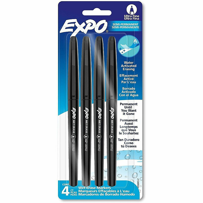 Expo Vis-A-Vis Wet-Erase Markers Erasable - Black Ink - Calendar, Glass - 4 / Pack (2134050A)