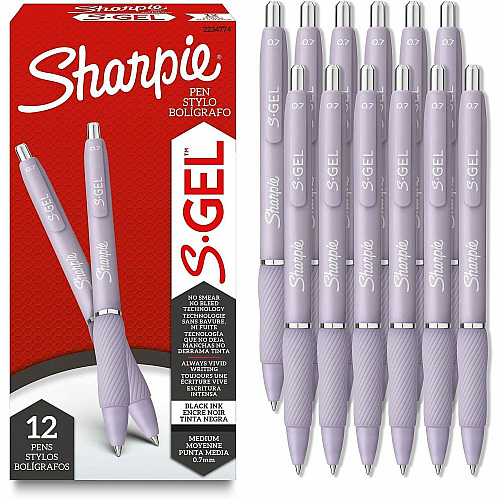 Sharpie S-Gel Pens 0.7 mm Pen Point - Black Ink - Gel-based - Icy Violet Barrel - Writing, Home, School, Office - 12 / Dozen (2234774)