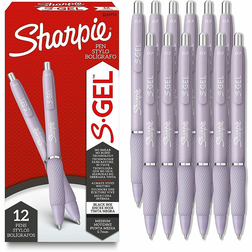 Sharpie S-Gel Pens 0.7 mm Pen Point - Black Ink - Gel-based - Icy Violet Barrel - Writing, Home, School, Office - 12 / Dozen (2234774)