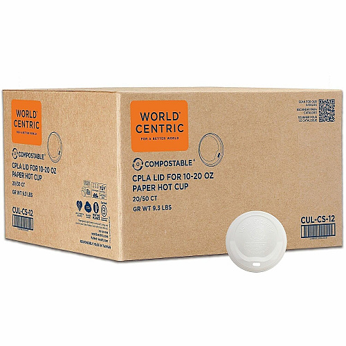 World Centric 12oz-22oz Clear Cold Cup Lids Round - Polylactic Acid (PLA) - Clear - 50/Pack - 20 / Carton (CULCS12F)