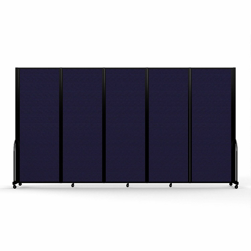 Screenflex Portable Partitions Full Motion Room Dividers 5 Panels - 14.1 ft Width x 90" Height - Steel Frame - Fabric, Polyester - Navy - 1 Each (FSH765BDV)