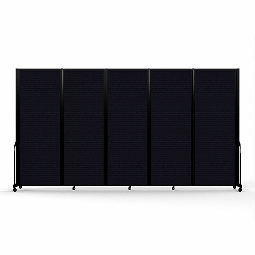 Screenflex Portable Partitions Full Motion Room Dividers 5 Panels - 14.1 ft Width x 90" Height - Steel Frame - Fabric, Polyester - Black - 1 Each (FSH765BDX)