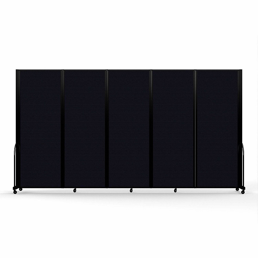 Screenflex Portable Partitions Full Motion Room Dividers 5 Panels - 14.1 ft Width x 90" Height - Steel Frame - Fabric, Polyester - Black - 1 Each (FSH765BDX)