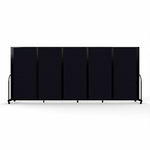 Screenflex Portable Partitions Full Motion Room Dividers 5 Panels - 14.1 ft Width x 72" Height - Steel Frame - Fabric, Polyester - Black - 1 Each (FSH605BDX)