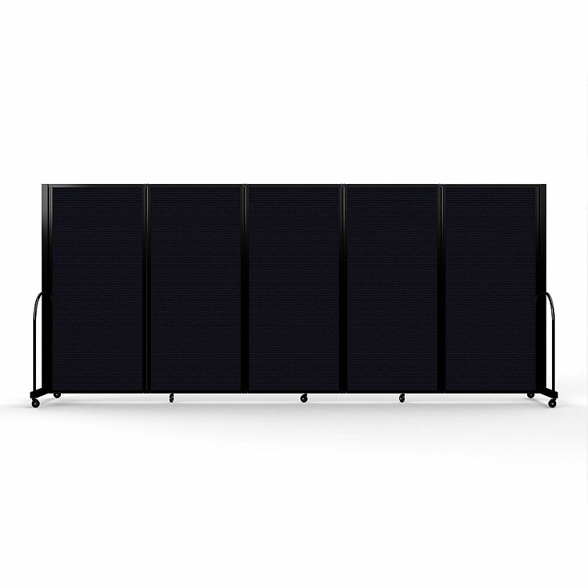 Screenflex Portable Partitions Full Motion Room Dividers 5 Panels - 14.1 ft Width x 72" Height - Steel Frame - Fabric, Polyester - Black - 1 Each (FSH605BDX)