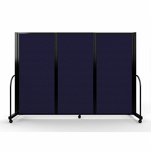 Screenflex Portable Partitions Full Motion Room Dividers 3 Panels - 103" Width x 72" Height - Steel Frame - Fabric, Polyester - Navy - 1 Each (FSH603BDV)