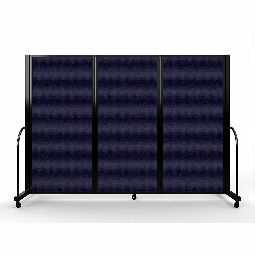 Screenflex Portable Partitions Full Motion Room Dividers 3 Panels - 103" Width x 72" Height - Steel Frame - Fabric, Polyester - Navy - 1 Each (FSH603BDV)