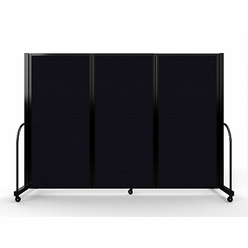 Screenflex Portable Partitions Full Motion Room Dividers 3 Panels - 103" Width x 72" Height - Steel Frame - Fabric, Polyester - Black - 1 Each (FSH603BDX)
