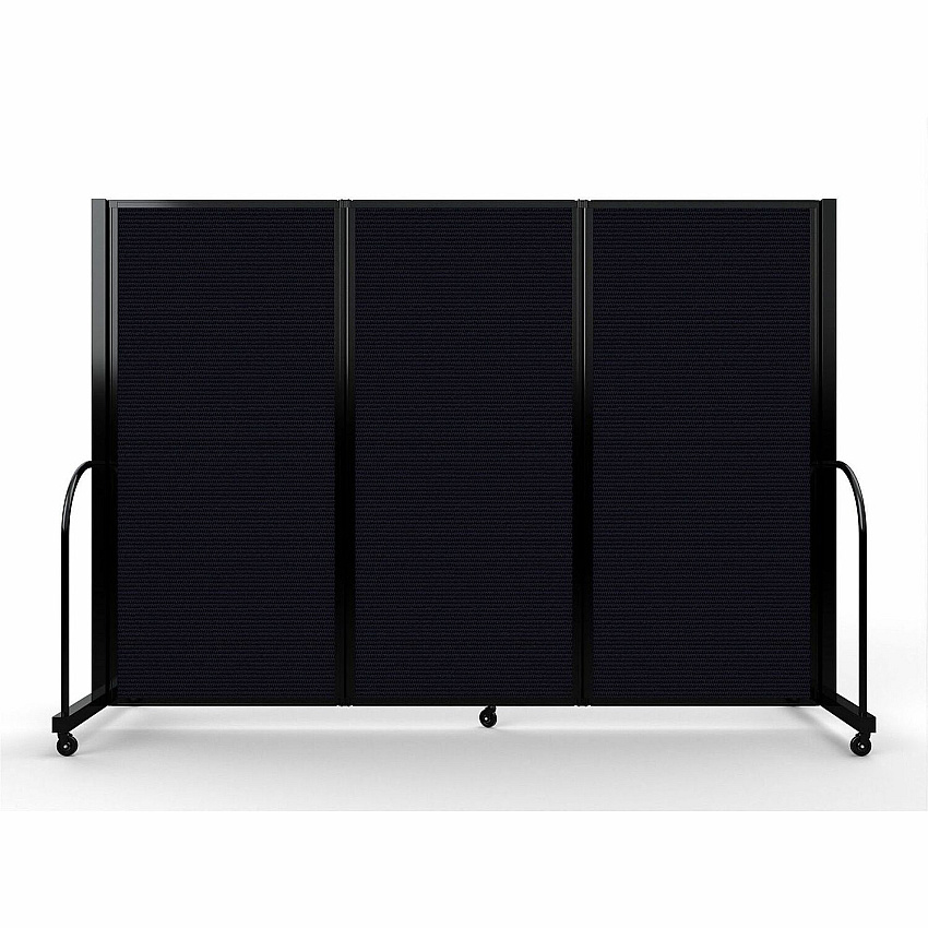 Screenflex Portable Partitions Full Motion Room Dividers 3 Panels - 103" Width x 72" Height - Steel Frame - Fabric, Polyester - Black - 1 Each (FSH603BDX)